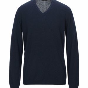 Roberto Collina V Neck Lana Merino ExtraFine Wool Pullover Sweater Blue Italy